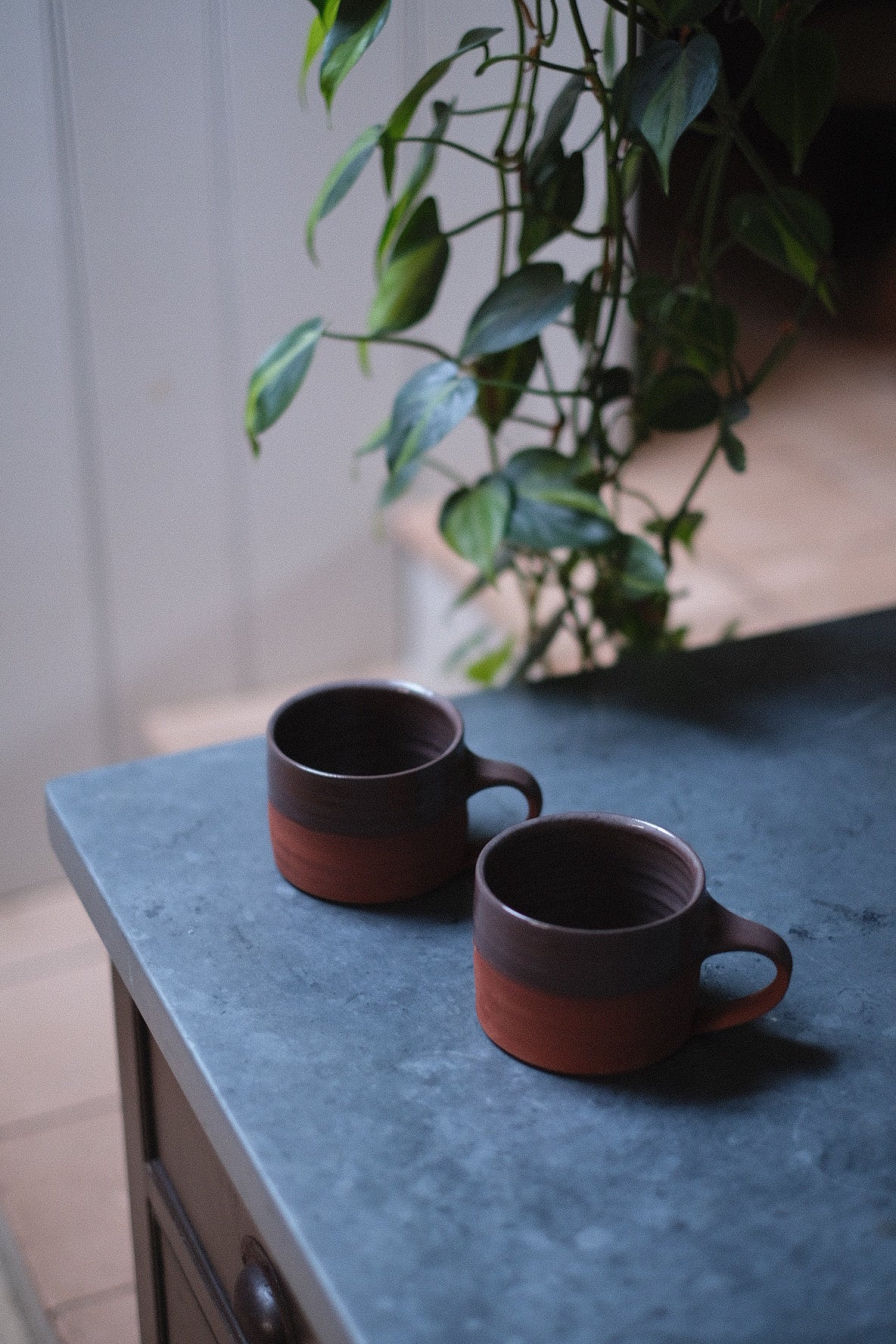 Low wide mug - terracotta half dip