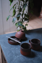 Low wide mug - terracotta half dip by Eleanor Torbati