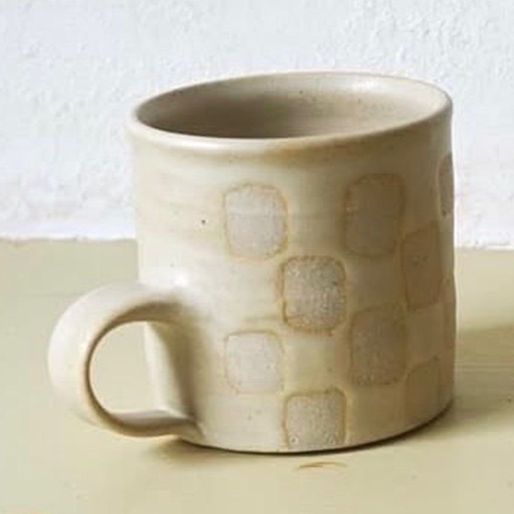 Edmund Davies checkerboard mug in cream glaze