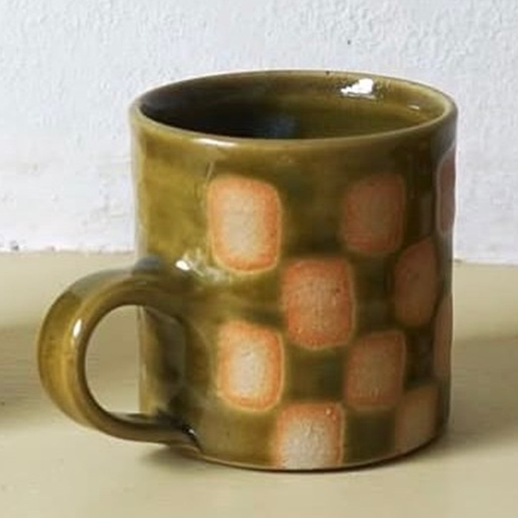 Edmund Davies checkerboard mug in green glaze